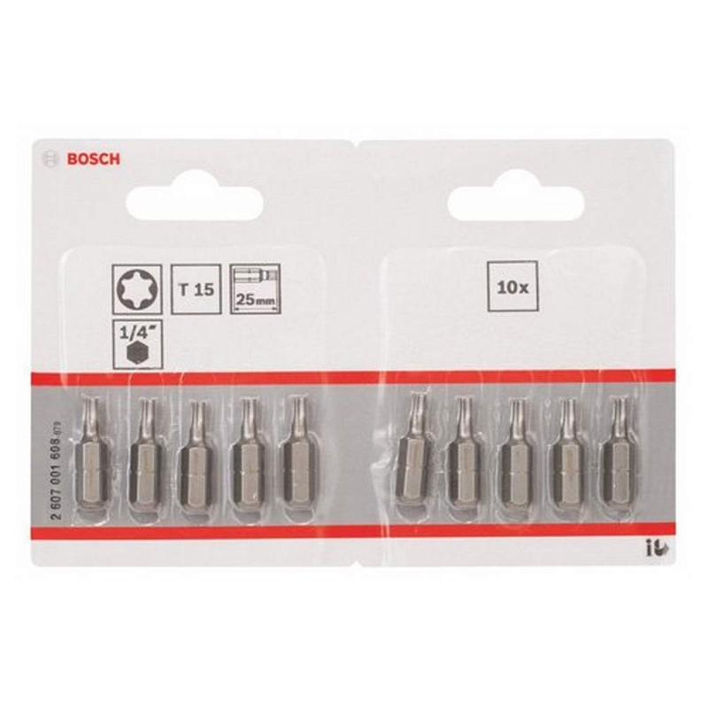Bosch Outillages 10 Pièces Jeu de Embouts de Vissage Qualité Extra-dure pour Vis Torx, T15 Epaisseur, 25mm Longueur