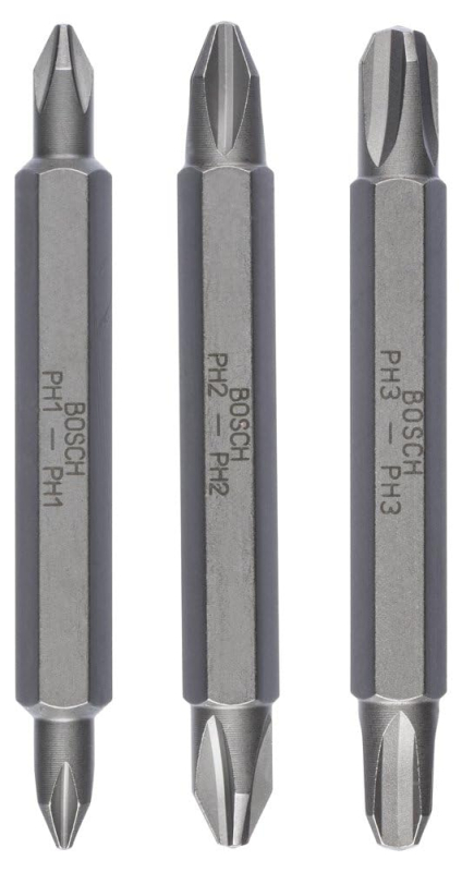 Bosch Outillages Embout de Tournevis Doubles, pour PH1/PH2/PH3, 60mm, Lot de 3