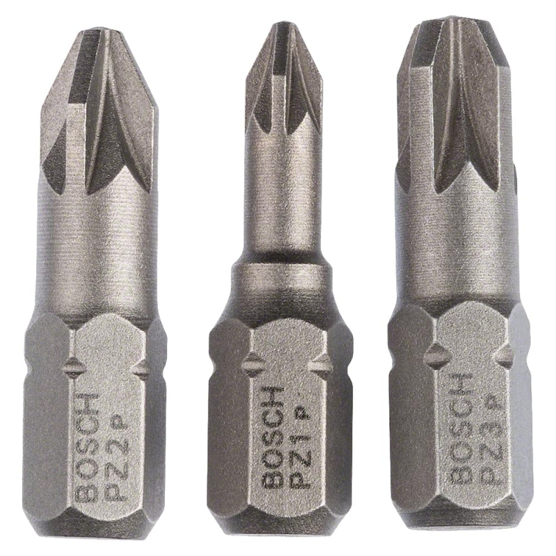 Bosch Outillages 3 Pièces Jeu de Packs d'Embouts de Vissage Extra Hard, PZ1/PZ2/PZ3, 25mm Longueur
