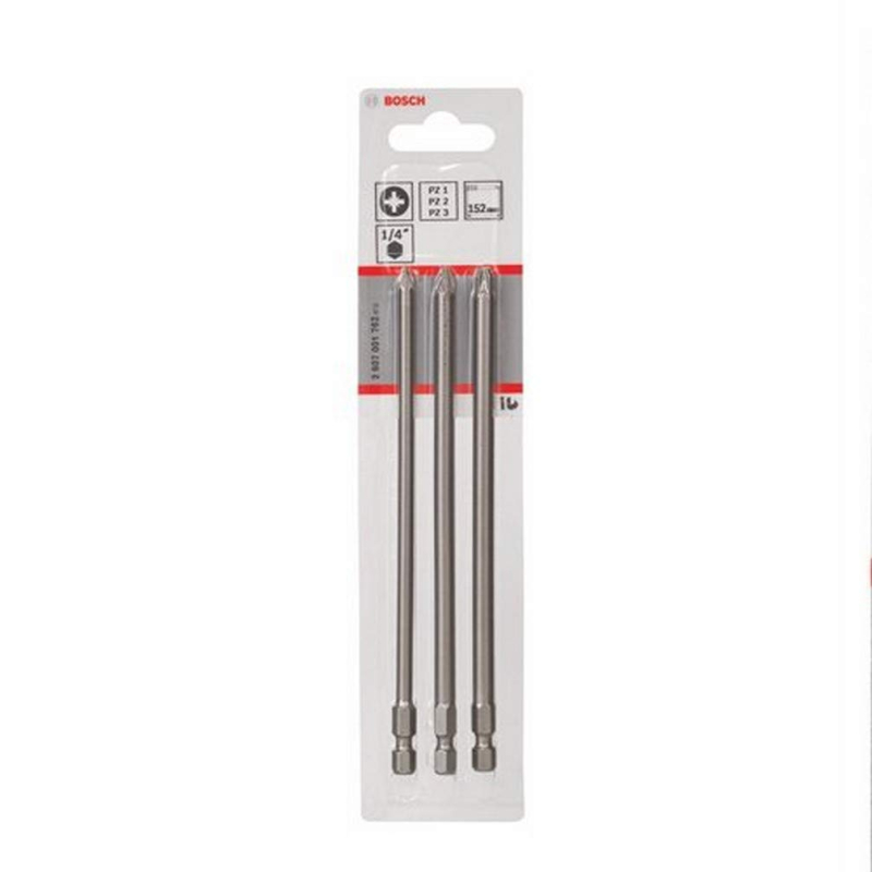 Bosch Outillages 3 Pièces Jeu de Embouts de Vissage Qualité Extra-Dure pour Vis Pozidriv, PZ Série, 152mm Longueur