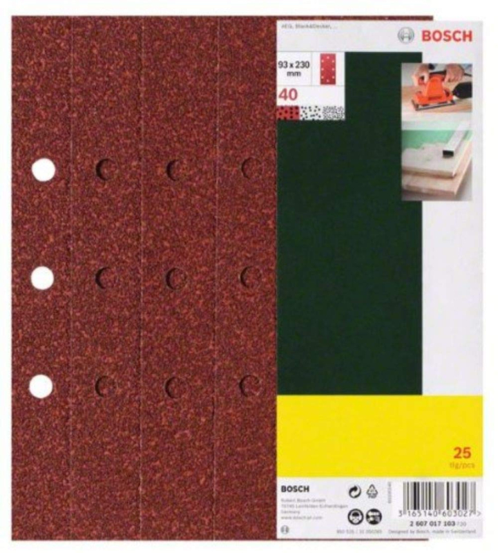 Bosch Outillages 2607017108 Set de 25 abrasifs pour Ponceuse vibrante 93 x 230 grain 240 perforés