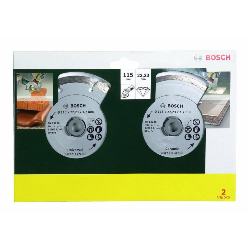 Bosch Outillages 2607019478 Lot de 2 disques diamant pour Carrelage et matériaux de construction 115 mm Argent