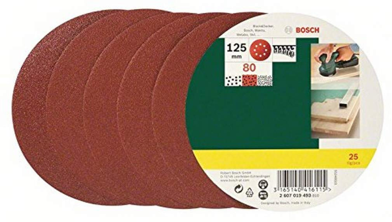 Bosch Outillages 2607019493 Lot de feuilles abrasives pour Ponceuse excentrique Grain 80/125 mm 25 pièces Argent