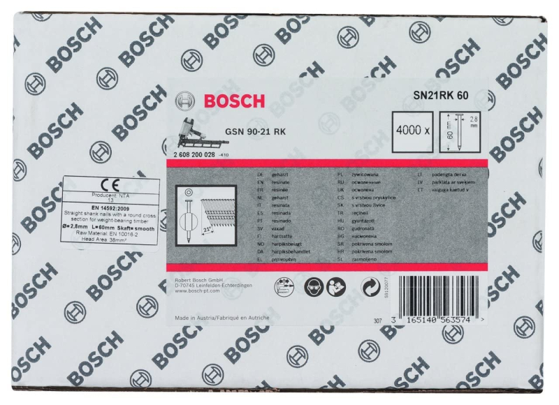 Bosch Outillages 2608200028 Clou en Bande à tête Ronde Lisse, Gris, 60 x 2,8 mm,x60xmm