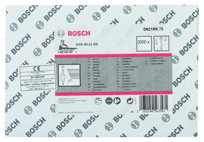 Bosch Outillages 2608200029 Clous à tête ronde 21° Lisse 75 mm