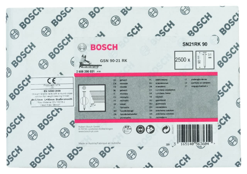 Bosch Outillages 2608200031 Clous à tête ronde 21° Lisse 90 mm