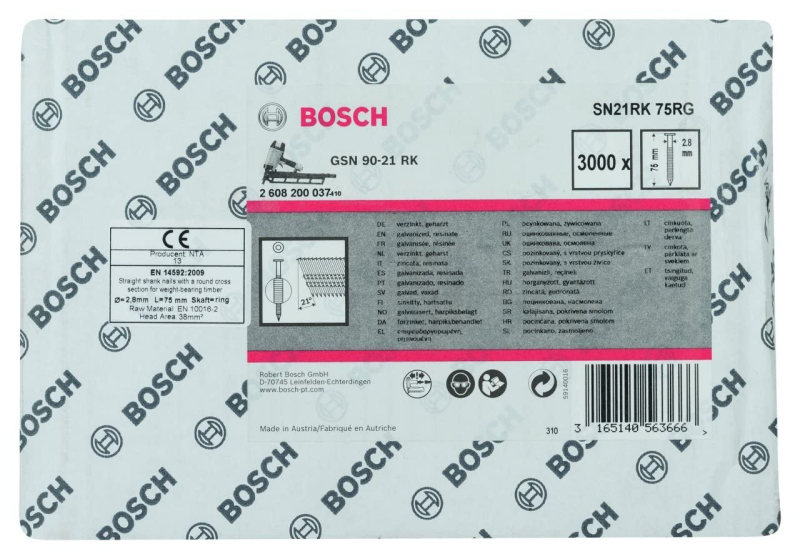 Bosch Outillages 2608200037 Clous à tête ronde 21° Galvanisé/Fileté 75 mm
