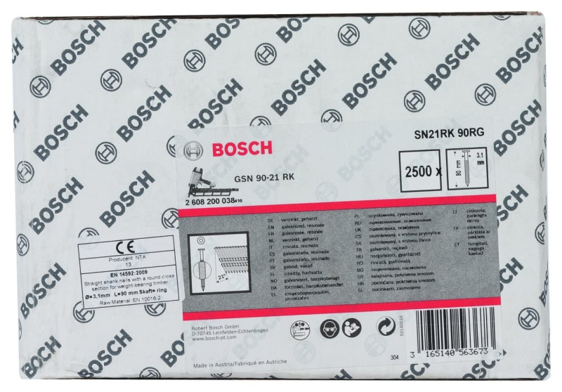 Bosch Outillages 2608200038 Clous à tête ronde 21° Galvanisé/Fileté 90 mm