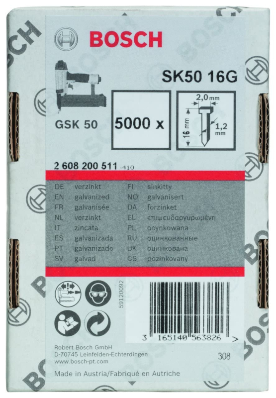 Bosch Outillages Pointe à Tête Fraisée, Grey, SK50 16G 1,2 mm, 16 mm