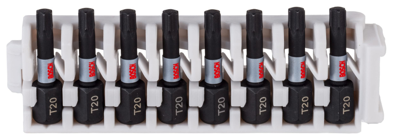 Bosch Professional 8 pièces Pack d'Embouts de Vissage Torx (Impact Control, T20 Bits, Longueur 25mm, Pick and Click, Accessoires