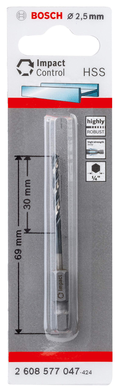 Bosch Outillages Forets hélicoïdaux Impact Control HSS (pour métal, 2,5 x 30 x 69 mm, Accessoires pour perceuse à percussion)