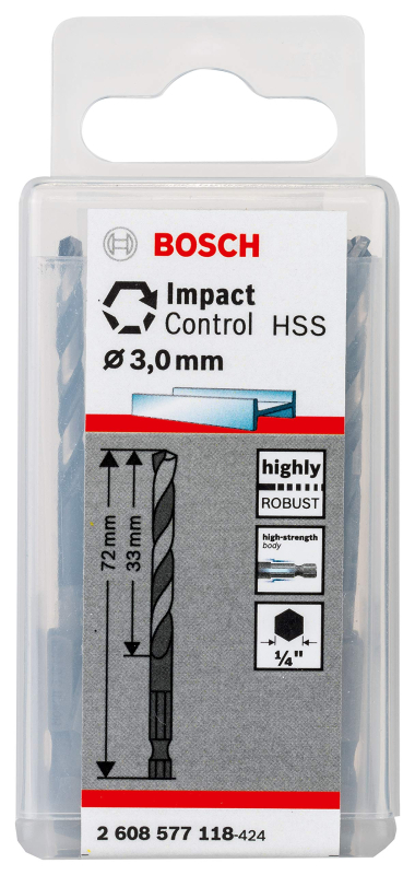 Bosch Outillages 1x Forets Hélicoïdaux Impact Control HSS (pour métal, 3 x 33 x 72 mm, Accessoires pour perceuse à percussion)
