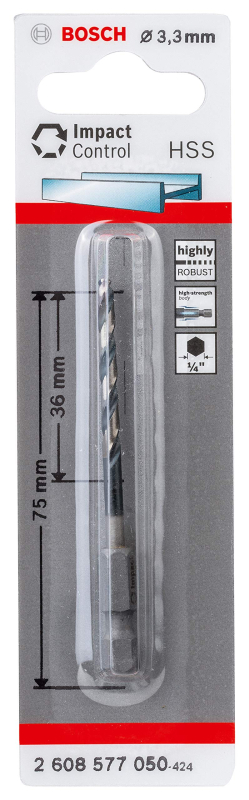 Bosch Outillages Forets hélicoïdaux Impact Control HSS (pour métal, 3,3 x 36 x 75 mm, Accessoires pour perceuse à percussion)