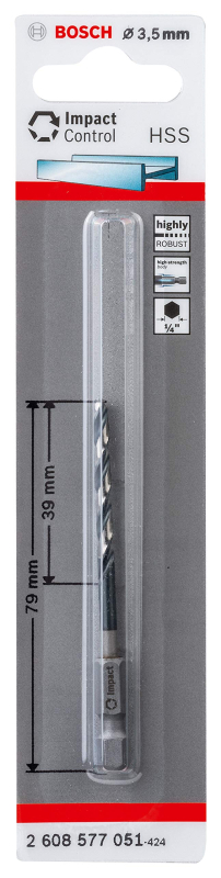 Bosch Outillages Forets hélicoïdaux Impact Control HSS (pour métal, 3,5 x 39 x 79 mm, Accessoires pour perceuse à percussion)