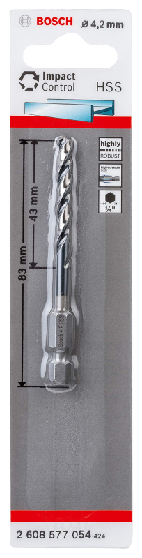 Bosch Outillages Forets hélicoïdaux Impact Control HSS (pour métal, 4,2 x 43 x 83 mm, Accessoires pour perceuse à percussion)