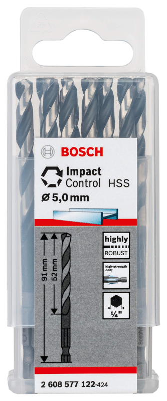 Bosch Outillages Forets hélicoïdaux Impact Control HSS (pour métal, 5 x 52 x 91 mm, Accessoires pour perceuse à percussion)