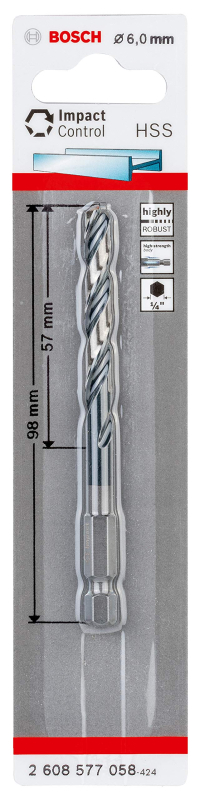 Bosch Outillages Forets hélicoïdaux Impact Control HSS (pour métal, 6 x 57 x 98 mm, Accessoires pour perceuse à percussion)