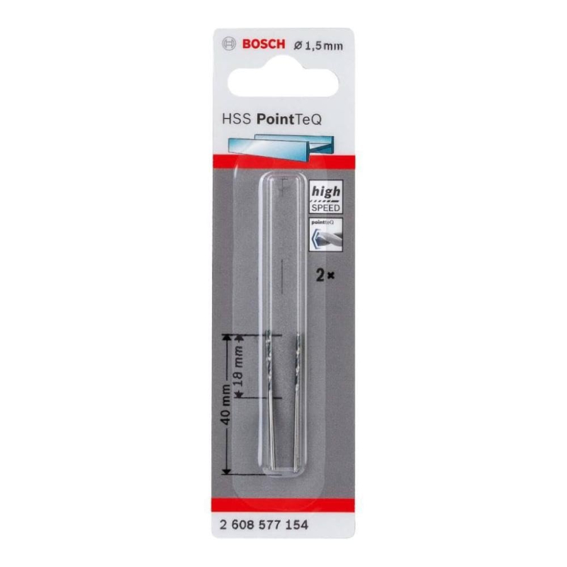Bosch Professional 2x Forets hélicoïdaux HSS PointTeQ (pour métal, 1,5 x 18 x 40 mm, accessoires pour perceuse-visseuse)