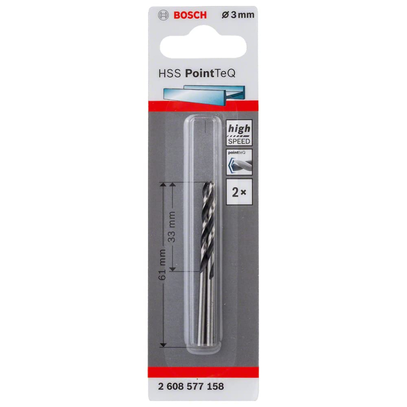 Bosch Professional 2x Forets hélicoïdaux HSS PointTeQ (pour métal, 3 x 33 x 61 mm, accessoires pour perceuse-visseuse)