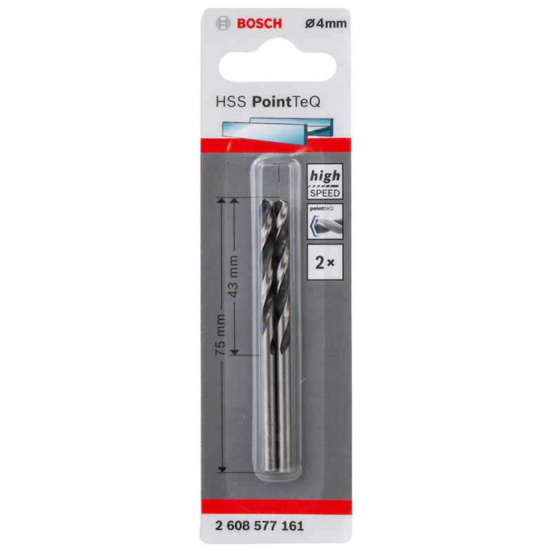 Bosch Professional 2x Forets hélicoïdaux HSS PointTeQ (pour métal, 4 x 43 x 75 mm, accessoires pour perceuse-visseuse)