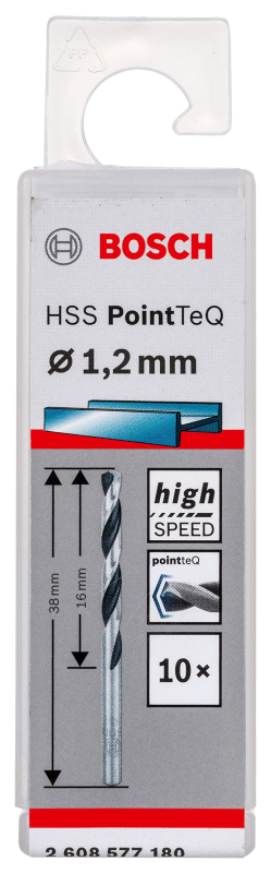 Bosch Professional 10x forets hélicoïdaux HSS PointTeQ (pour métal, 1,2 x 16 x 38 mm, accessoires pour perceuses-visseuses)