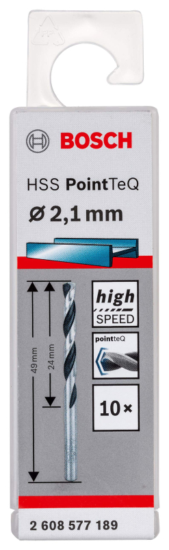 Bosch Outillages 10x forets hélicoïdaux HSS PointTeQ (pour métal, 2,1 x 24 x 49 mm, accessoires pour perceuses-visseuses)