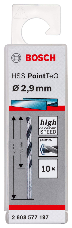 Bosch Outillages 10x forets hélicoïdaux HSS PointTeQ (pour métal, 2,9 x 33 x 61 mm, accessoires pour perceuses-visseuses)