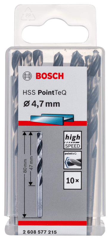 Bosch Professional 10x forets hélicoïdaux HSS PointTeQ (pour métal, 4,7 x 47 x 80 mm, accessoires pour perceuses-visseuses)