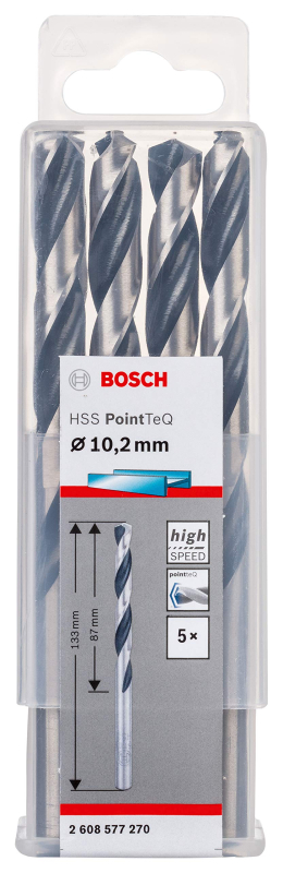 Bosch Outillages 10x forets hélicoïdaux HSS PointTeQ (pour métal, 4,9 x 52 x 86 mm, accessoires pour perceuses-visseuses)