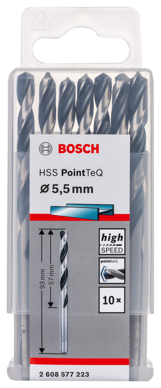 Bosch Outillages 10x forets hélicoïdaux HSS PointTeQ (pour métal, 5,5 x 57 x 93 mm, accessoires pour perceuses-visseuses)
