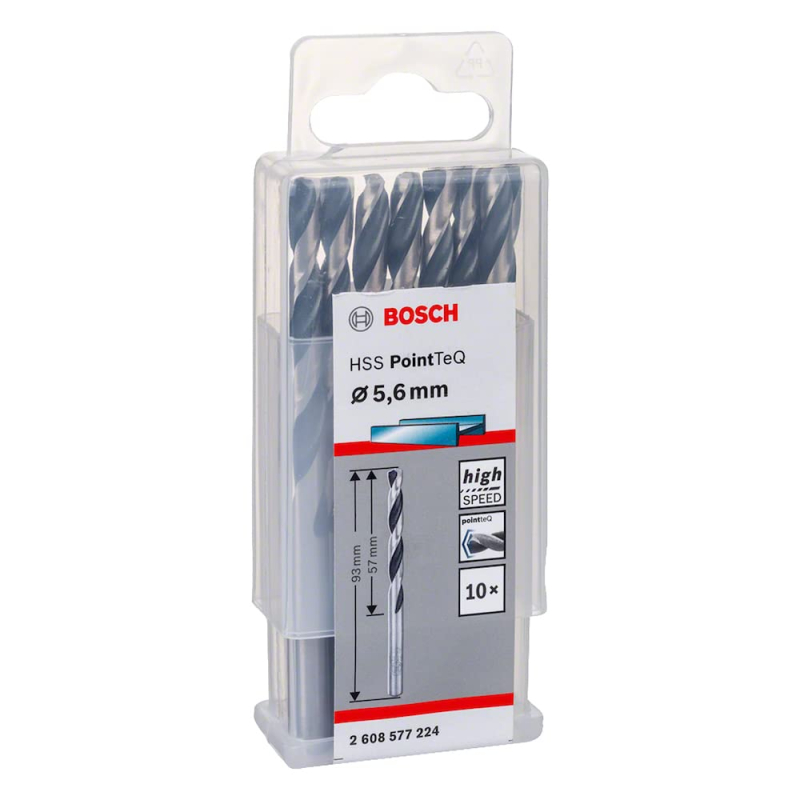 Bosch Outillages 10x forets hélicoïdaux HSS PointTeQ (pour métal, 5,6 x 57 x 93 mm, accessoires pour perceuses-visseuses)