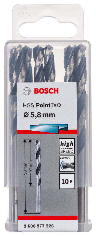 Bosch Outillages 10x forets hélicoïdaux HSS PointTeQ (pour métal, 5,8 x 57 x 93 mm, accessoires pour perceuses-visseuses)