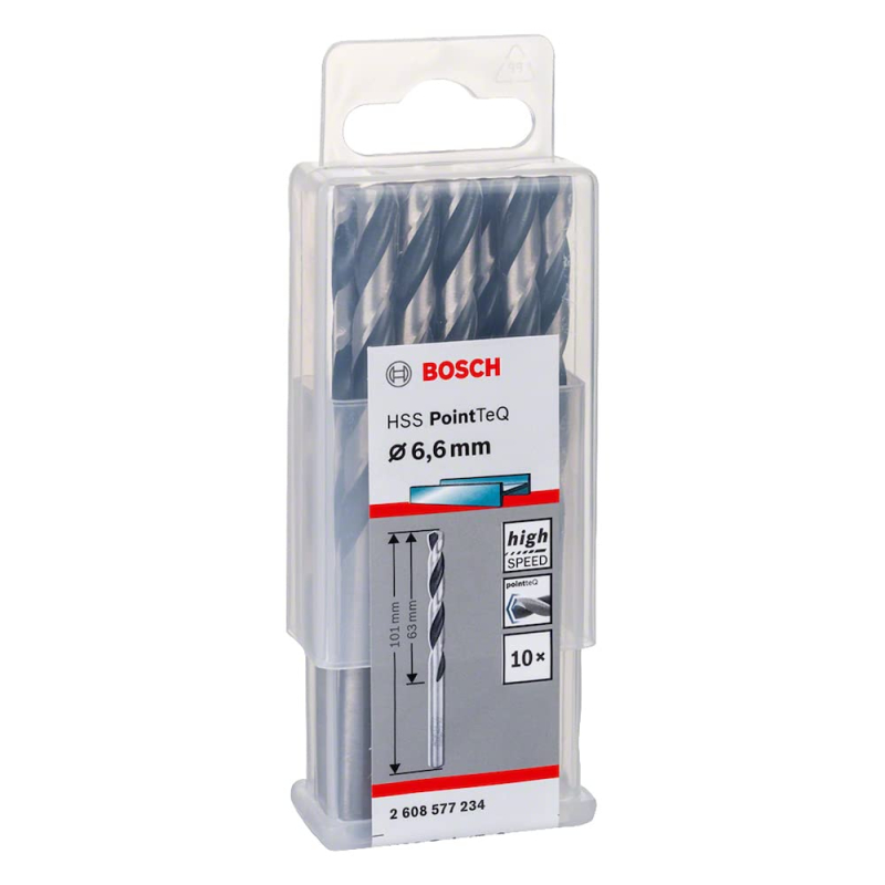 Bosch Professional 10x forets hélicoïdaux HSS PointTeQ (pour métal, 6,6 x 63 x 101 mm, accessoires pour perceuses-visseuses)