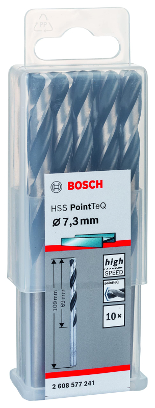 Bosch Outillages 10x forets hélicoïdaux HSS PointTeQ (pour métal, 7,3 x 69 x 109 mm, accessoires pour perceuses-visseuses)