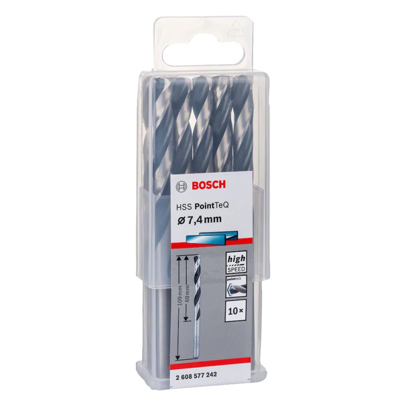 Bosch Professional 10x forets hélicoïdaux HSS PointTeQ (pour métal, 7,4 x 69 x 109 mm, accessoires pour perceuses-visseuses)