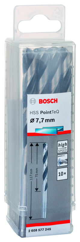 Bosch Professional 10x forets hélicoïdaux HSS PointTeQ (pour métal, 7,7 x 75 x 117 mm, accessoires pour perceuses-visseuses)
