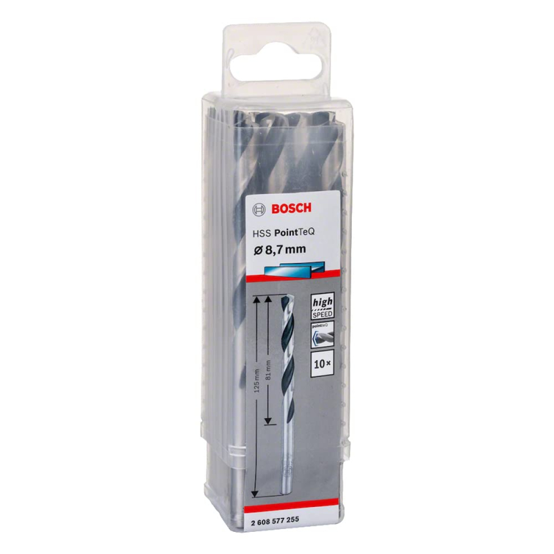 Bosch Outillages 10x forets hélicoïdaux HSS PointTeQ (pour métal, 8,7 x 81 x 125 mm, accessoires pour perceuses-visseuses)