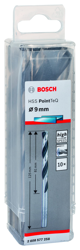 Bosch Outillages 10x forets hélicoïdaux HSS PointTeQ (pour métal, 9 x 81 x 125 mm, accessoires pour perceuses-visseuses)
