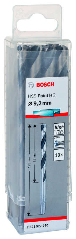 Bosch Professional 10x forets hélicoïdaux HSS PointTeQ (pour métal, 9,2 x 81 x 125 mm, accessoires pour perceuses-visseuses)