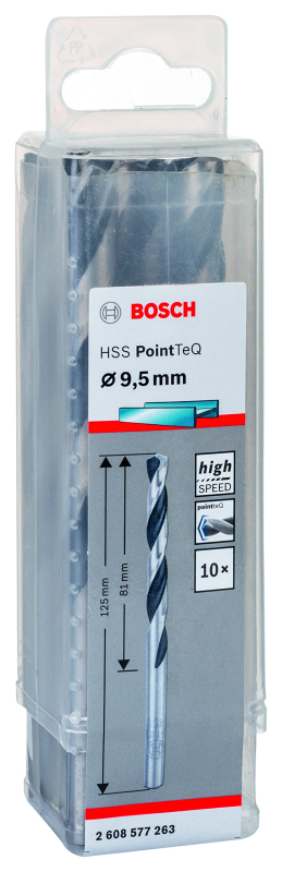 Bosch Professional 10x forets hélicoïdaux HSS PointTeQ (pour métal, 9,5 x 81 x 125 mm, accessoires pour perceuses-visseuses)