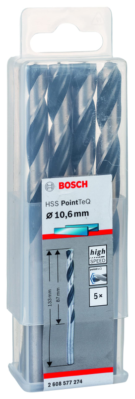 Bosch Professional 5x forets hélicoïdaux HSS PointTeQ (pour métal, 10,6 x 87 x 133 mm, accessoires pour perceuses-visseuses)
