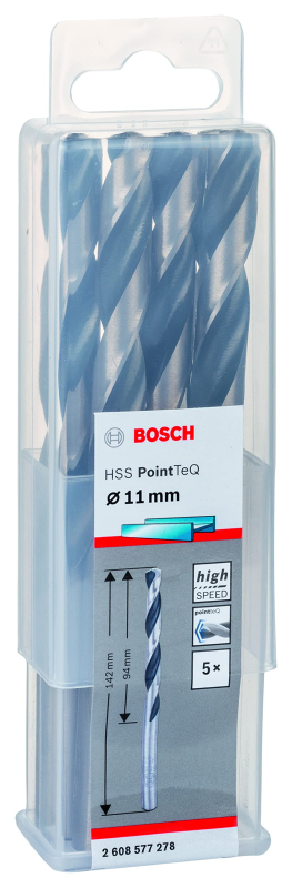 Bosch Professional 5x forets hélicoïdaux HSS PointTeQ (pour métal, 11 x 94 x 142 mm, accessoires pour perceuses-visseuses)
