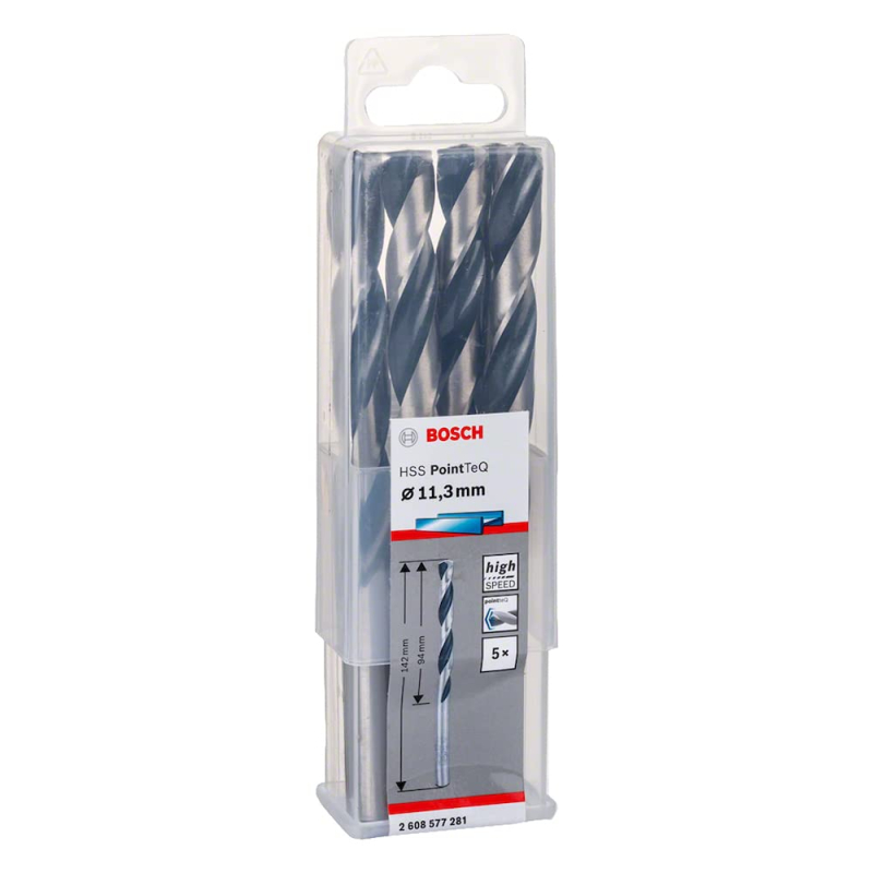 Bosch Professional 5x forets hélicoïdaux HSS PointTeQ (pour métal, 11,4 x 94 x 142 mm, accessoires pour perceuses-visseuses)
