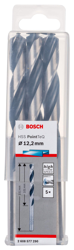 Bosch Professional 5x forets hélicoïdaux HSS PointTeQ (pour métal, 12,2 x 101 x 151 mm, accessoires pour perceuses-visseuses)