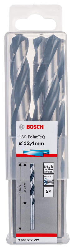 Bosch Outillages 5x forets hélicoïdaux HSS PointTeQ (pour métal, 12,4 x 101 x 151 mm, accessoires pour perceuses-visseuses)