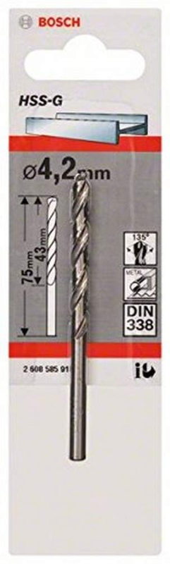 Bosch Outillages 2608585918 Foret à métaux rectifiés HSS-G DIN 338 4,2 x 43 x 75 mm