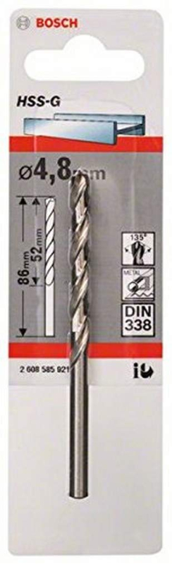 Bosch Outillages 2608585921 Foret à métaux rectifiés HSS-G DIN 338 4,8 x 52 x 86 mm