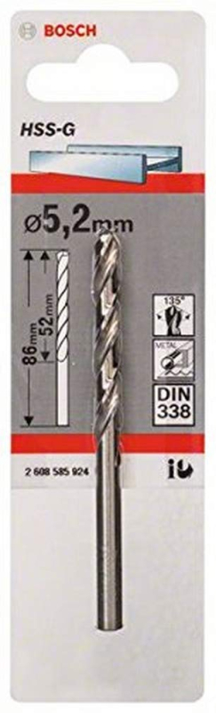 Bosch Outillages 2608585924 Foret à métaux rectifiés HSS-G DIN 338 5,2 x 52 x 86 mm