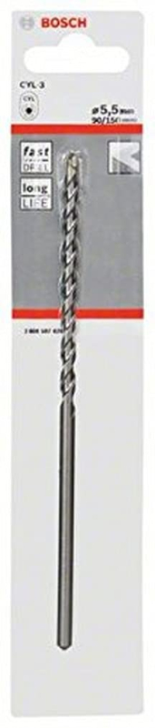 Bosch Professional 1x Jeu de foret à béton CYL-3 (pour béton, Ø 5,5 x 90 x 150 mm, accessoires perceuse à percussion)