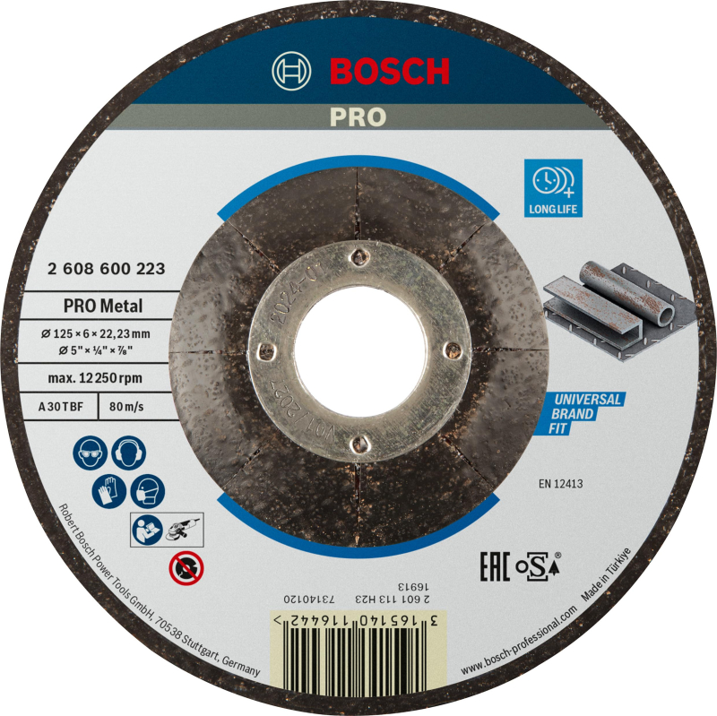 Bosch 1x Disque abrasif PRO Metal Longlife pour petite meuleuse angulaire et alésage 22,23 mm (pour Acier, Ø 125 mm, Professiona
